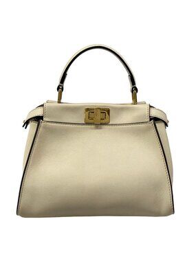 Fendi Handbag Peekaboo Iconic Small Beige Inside Zucca Pattern Leather